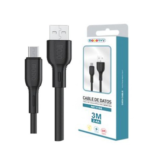 Cable Modorwy MC5108 Micro 2,4A 3m Negro Cable Modorwy MC5108 Micro 2,4A 3m Negro